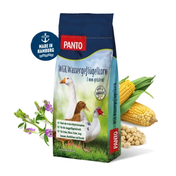 PANTO-Marke Hundefuttertasche mit "WGK Wassergeflügelkorn" mit 3 mm Pellets, geeignet für junge Enten, Gänse und Geflügel.