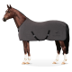 Ein braunes Pferd, das eine graue Pferde-Decke mit schwarzen Riemen trägt, mit dem Logo "EQUINATE" an der Seite.