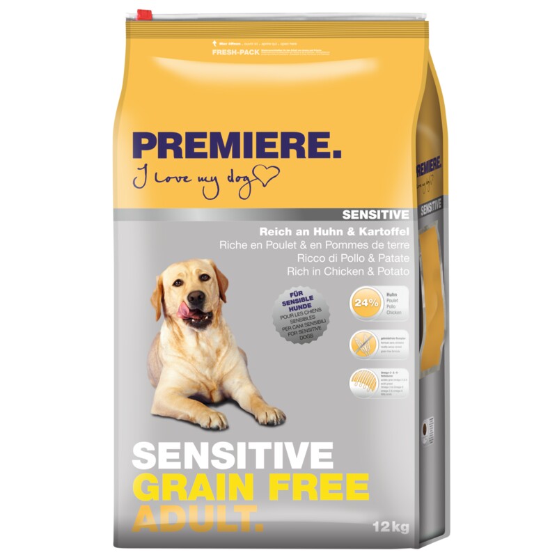 PREMIERE Sensitive droogvoeding hond adult graanvrij Kip en aardappel 2x12 kg