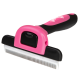 Haustierpflegebürste mit rosa-schwarzem Griff und feinen Metallzähnen zum Entfernen von losem Fell.