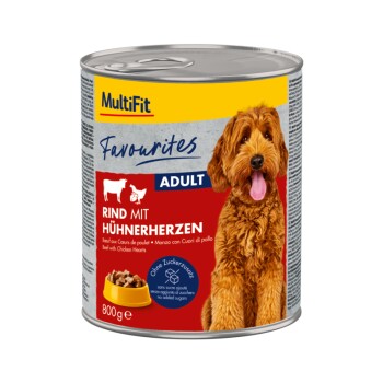 Favorieten Natvoer Hond Volwassen Rundvlees met kippenhartjes 6x800 g