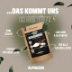 Kokosmehlverpackung für Hunde und Katzen von Alphazoo, gekennzeichnet als kohlenhydratarm, glutenfrei und zuckerfrei, ideal für Hundekekse.