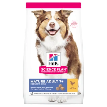 Science Plan Senior Adult 7+ Chicken 2.5 kg Hill's Science Plan Mature Adult 7+ dog food, 11-25 kg, supports energy, immunity, and organ health in older dogs, with chicken.