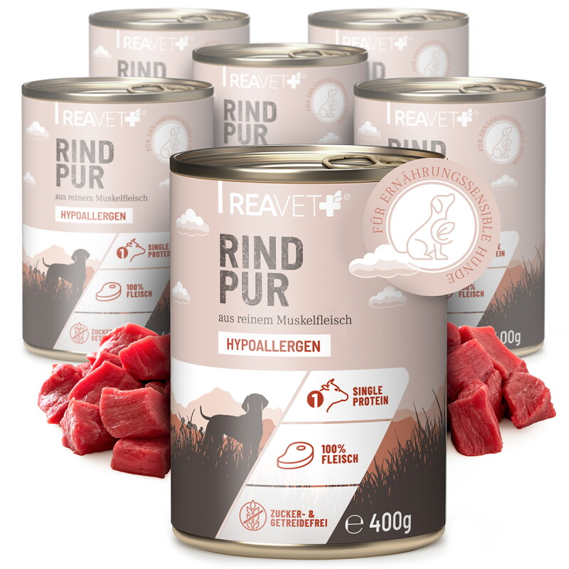 REAVET Hundenassfutter - Rind PUR | 6 x 400g