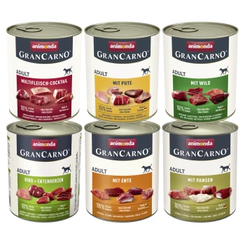 GranCarno Original Nassfutter Hund Adult, Mixpaket 6x800 g Kräftige Variation