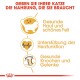 Bild, das die Vorteile von Katzenfutter bewirbt mit dem Text: 'Geben Sie Ihrer Katze die Nahrung, die sie braucht' und Icons für Gesundheit.