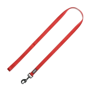 Rode nylon hondenriem met een metalen clip, met een stevig ontwerp geschikt voor het uitlaten van huisdieren.