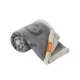 Grau gerollte Haustierdecke mit einem weichen, cremefarbenen Fleece-Rand und einem orangefarbenen Etikett mit der Aufschrift "feebydea."