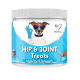 NutriPaw Hip & Joint Treats for dogs, 120 chews, duck flavor, promotes mobility and strength, blue label with dog wearing sunglasses.