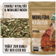 Verpackung für Geflügelkräuter mit getrockneter Kräutermischung und Text: "Erhält Vitalität & Wohlbefinden" und "Trägt zur Qualität der Eier bei."