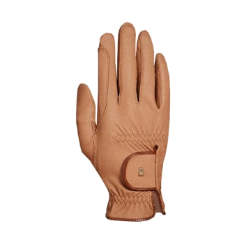 Beige Haustierpflegehandschuh mit strukturierter Oberfläche und einem Handgelenkriemen, vor einem weißen Hintergrund präsentiert.