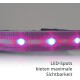 LED-Hundehalsband mit pinken und weißen LED-Punkten, mit dem Text "LED-Spots bieten maximale Sichtbarkeit."