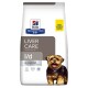 Hill's Prescription Diet Leberpflege Hundefutterbeutel mit einem kleinen Hund auf der Vorderseite, mit dem Text, der anzeigt, dass es vom Tierarzt empfohlen wird.