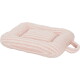 Light pink ribbed plush rectangular pet bed cushion with raised bolsters and side carry handle.