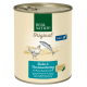 Nourriture pour chiens en conserve étiquetée "Real Nature Original" avec du poulet et du hareng de la mer du Nord, avec des ingrédients en allemand et en anglais.
