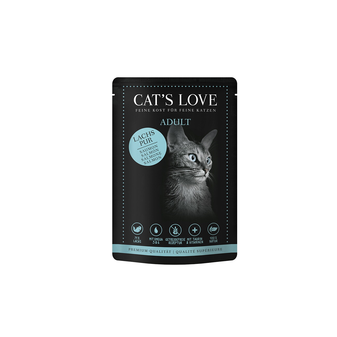 CAT'S LOVE Nassfutter Katze Adult in Gelee Lachs pur mit Distelöl und Petersilie 12x85 g