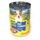 Dose Josera-Hundefutter, Aufschrift 'Meat Lovers Ente mit Kürbis', zeigt glücklichen Hund, 'Adult' und 'Grain Free'.
