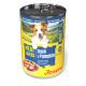 Dose Josera-Hundefutter, Aufschrift 'Meat Lovers Ente mit Kürbis', zeigt glücklichen Hund, 'Adult' und 'Grain Free'.