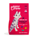 Sac de nourriture pour chat avec une illustration de chat joueur, étiqueté "Edgard Cooper," présentant "VRAI POULET ET DINDE" et des ingrédients comme des myrtilles et de la sauge.