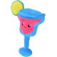 Blaues Plüschspielzeug in Form eines Cocktailglases für Hunde mit rosa lächelndem Gesicht und Limettenscheiben-Garnitur.