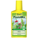Tetra PlantaMin Flüssigdüngerflasche für Aquarienpflanzen, mit einem gelben Etikett mit grünem Text und Bildern von Fischen und Pflanzen.