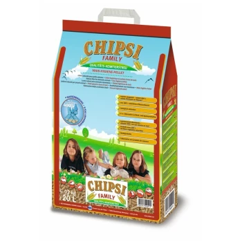 Family 20 l Eine bunte Tüte CHIPS! Familienhaustierbettwäsche, mit einem Hasen auf der Vorderseite, mit Text, der die Qualitäts- und Hygienevorteile hervorhebt.