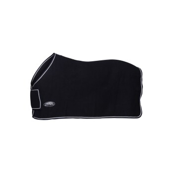 Schwarze Haustierdecke mit weißem Rand, mit einem Logo an der Seite, entworfen für Wärme und Komfort.