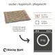Hundebett von Doctor Bark, beschriftet mit "sauber | hygienisch | pflegeleicht," maschinenwaschbar bis 95°C, trocknergeeignet, geeignet für 8 kg.