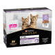 Boîte de nourriture pour chatons Purina Pro Plan avec deux chatons tigrés joueurs sur le devant, étiquetée "Healthy Start" avec de la dinde dans une sauce.