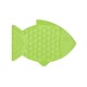 Grüne Silikon-Haustierfütterungsmatte in Fischform, mit strukturierten Schuppen und einer glatten Oberfläche für einfache Reinigung.