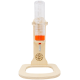 Holzhalter für Haustier-Wasserflaschen mit einer transparenten Flasche und orangefarbenem Deckel, mit dem Getzoo-Logo und mehrsprachigen Anweisungen.
