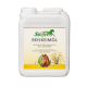 Behälter mit Stiefel Reiskeimöl für Pferde, mit einem Pferdebild, Text auf Deutsch und Ansprüchen auf natürliche Vitamine A, E und D.