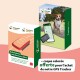Deux boîtes de traceurs pour animaux de compagnie : une orange avec Velcro et une verte avec GPS, à côté d'une carte sur smartphone. Le texte propose un étui coloré gratuit.