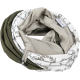 Eine gemütliche, runde Haustierdecke in olivgrün und hellbeige, mit einem floralen Muster auf einer Seite, ideal für Haustiere.