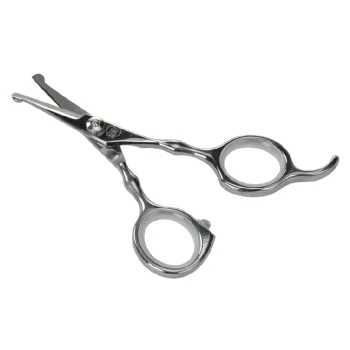 Edelstahl-Haustierpflege-Scheren mit abgerundeten Spitzen und ergonomischen Griffen, entworfen für sicheres und präzises Schneiden.