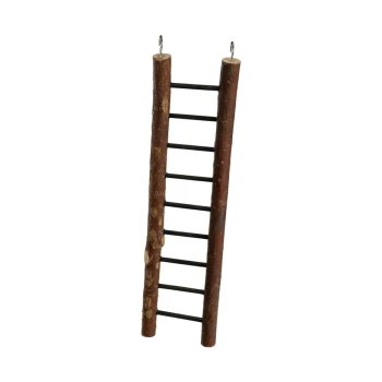 Holzhaustierleiter mit natürlichen Stämmen und schwarzen Sprossen, entworfen zum Klettern und Spielen, geeignet für kleine Tiere.