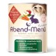 Dosen-Hundefutter "Abend-Menü" mit Kaninchen, Karotte und Apfel; glutenfrei und laktosefrei, mit einem Hundebild.