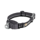 Ein grauer Hundehalsband mit reflektierenden Streifen und einem Metall-D-Ring, mit einem 'RUFFWEAR'-Logopatch.