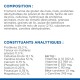 Emballage de nourriture pour animaux affichant la composition et les constituants analytiques, y compris la teneur en protéines, en graisses et en vitamines en français.