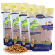 Vier Beutel Lyra Nature Power getrocknete Mehlwürmer für Haustiere, die einen Hamster und eine Schildkröte zeigen, mit der Aufschrift "100% natürlich" und "reich an Protein."
