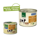 Zwei Dosen "Beef & Nature" Haustierfutter: eine größere Dose "Adult Original" und eine kleinere Dose, die natürliche Zutaten hervorhebt.