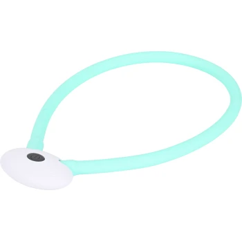 Ein mintgrüner Silikon-Haustierhalsband mit einem weißen runden Lichtknopf, entworfen für Sichtbarkeit und Sicherheit während der Spaziergänge.