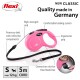 Pink flexi retractable dog leash with ergonomic grip, high-strength cord, and reflective components; suitable for dogs up to 12 kg.
