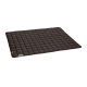 Schwarze, gesteppten Haustiermatte mit einem Gittermuster, mit einem kleinen grünen Etikett, das "Dexter Barks" liest.