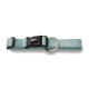 Hellblau verstellbares Nylon-Hundehalsband mit schwarzer Kunststoffschnalle mit Aufschrift „WOLTERS“ und Metall-D-Ring.