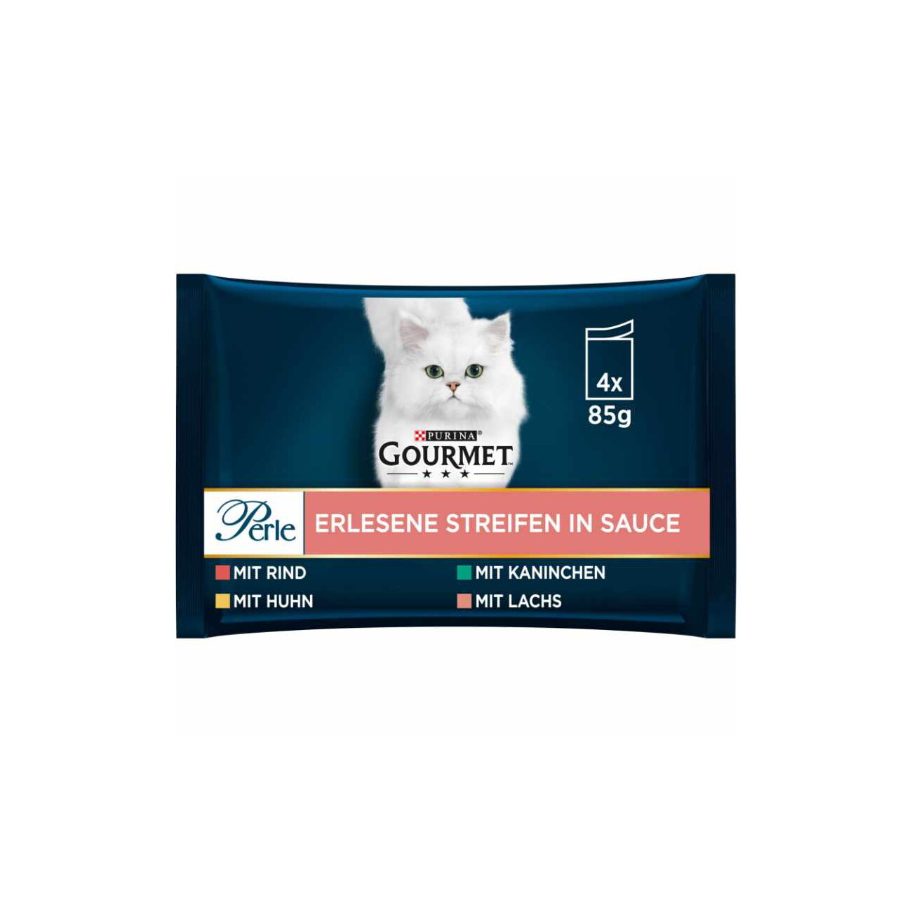 GOURMET Perle Rind, Huhn, Kaninchen und Lachs 4x85 g