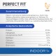 Emballage de nourriture pour animaux de compagnie 'Perfect Fit' mettant le poulet comme ingrédient principal. Liste la composition et les composants analytiques en allemand.