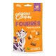 Sachet orange Edgard Cooper 60 g de friandises pour chats 'FOURRÉS POUR FÉLICITER' avec illustration de chat, mentions 'Poulet' et 'viande fraîche'