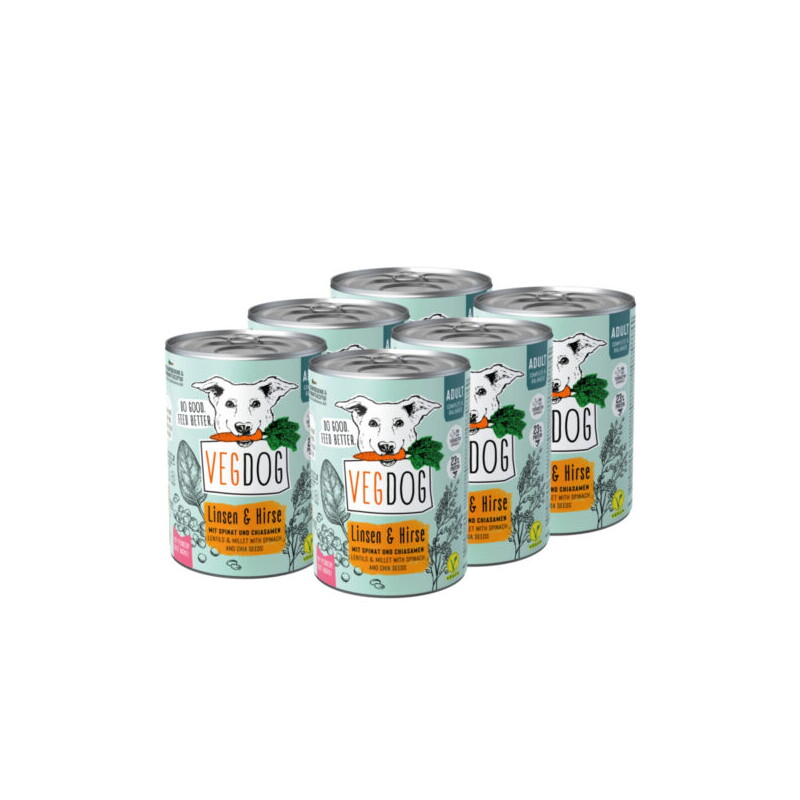 VEGDOG Nassfutter Adult Linsen & Hirse Vorteilspack 400 g