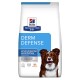 Sac de nourriture pour chiens Hill's Prescription Diet Derm Defense en bleu et blanc, pour sensibilités environnementales, recommandé par les vétérinaires.